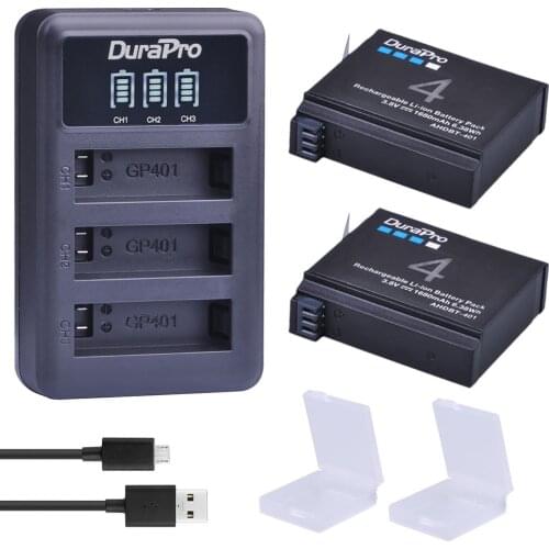 2pc AHDBT-401 Gopro Hero 4 AHDBT401 AHDBT 401 Digital Camera Battery + LED 3-Port Charger for AHDBT401 GoPro Hero 4 HD Camera