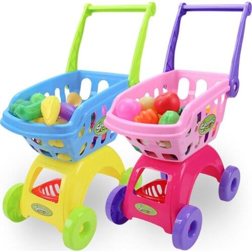 25Pcs/Set Kids Supermarket Shopping Groceries Cart Trolley Toys For Girls Kitchen Play House Simulation Fruits Pretend Baby Toy