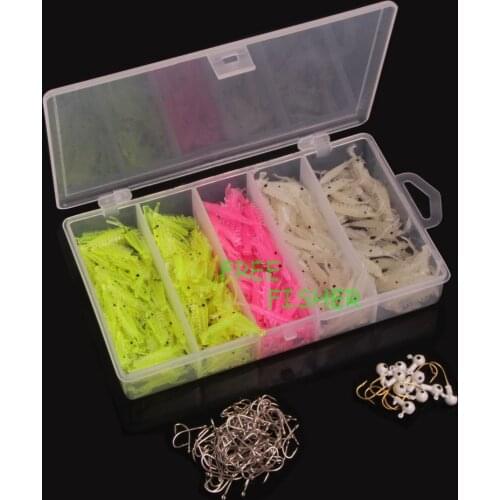 250pcs Fishing Soft Lure Bait Shrimp & 100pcs Sport Circle Hook Suit Combination