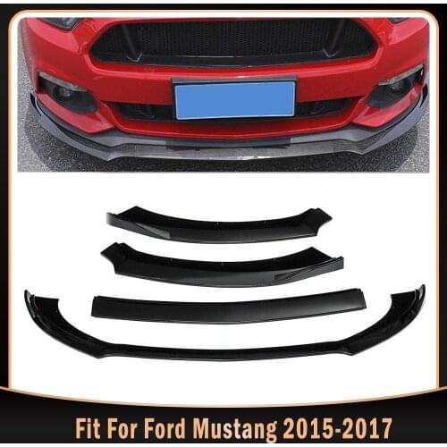 3PCS Glossy Black Car Front Bumper Splitter Lip Diffuser Protector Cover Spoiler For Ford Mustang 2015 2016 2017 High Quality