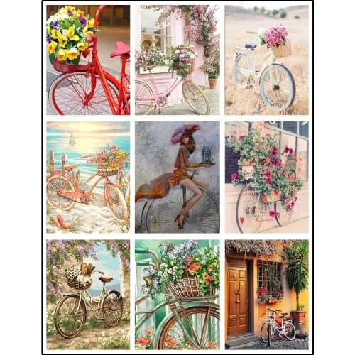 5D Diy Diamond Painting Flower Bicycle Diamond Embroidery Painting Diy Landscape Diamond Mosaic Mosaic Gift Home Decoration Art