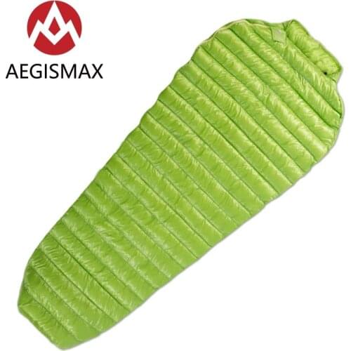 Aegismax Ultralight Lengthened Mummy Sleeping Bag White Goose Down Outdoor Camping Sewn Through Black&Green 200x80cm