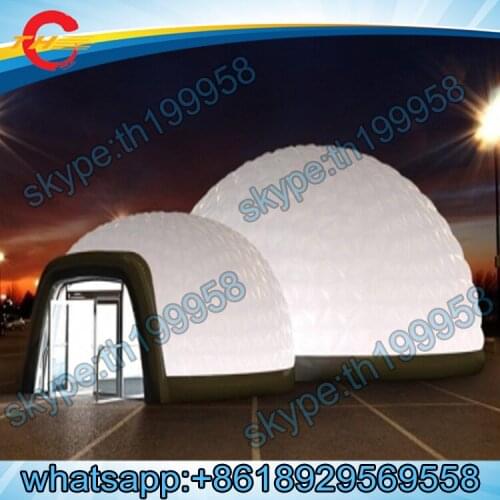 Free air shipping to door,white giant outdoor inflatable snow igloo,large inflatable dome tent combo