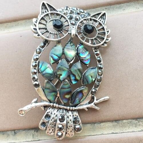 Free Shipping Women Fashion Jewelry New Zealand Abalone Shell Owl Peacock Bead Brooch 1Pcs C9864
