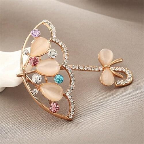 New Opal Rhinestone Umbrella Brooch Pin Cute Korea Style Brooches For Women