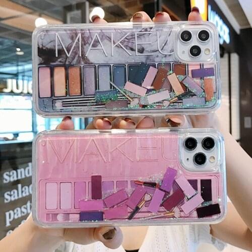 For iPhone 12 11 Pro X Xr Xs Max Creative Eye Shadow Box Liquid Dynamic Quicksand Phone Case Back Cover For iPhone 6 6s 7 8 Plus