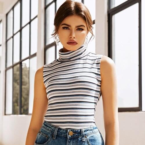 Sexy sleeveless stripe woman tshirts Summer Casual corset crop top t shirt women office club party tank top e girl clothes tops