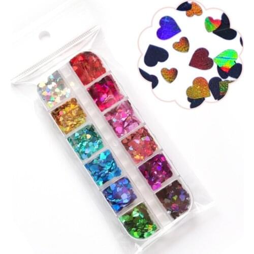 Holographic Glitter Love Heart Shape Epoxy Resin Filling Sequins Paillette Slime Pigment Jewelry Making Flake Decoration M2EA