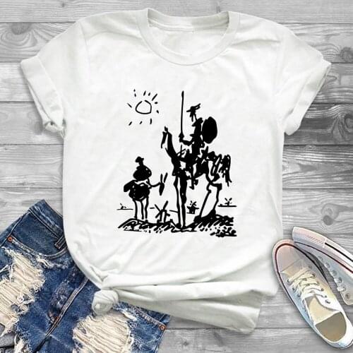 Don Quixote T Shrit Sancho Panza and Don Quixote Abstract Figure Graphic Cotton Tees