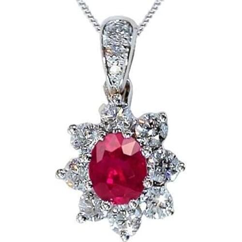 Huitan Sunflower Shaped Pendant Necklace for Women Red Oval Cubic Zirconia Gorgeous Bridal Wedding Necklace Fashion Jewelry 2021