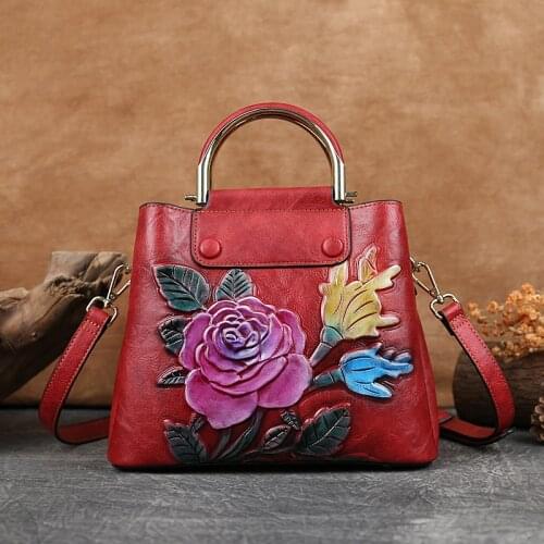 Chinese Peony Embossed Large Capacity Handbag Multi-Function Womens Handbags Brand High Quality Luxury Shoulder Bags