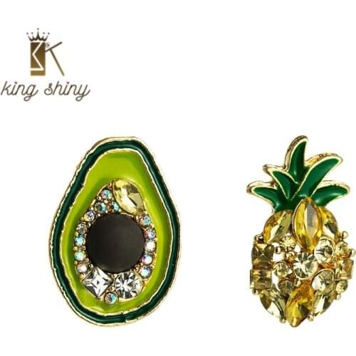 Korean Elegant Irrgular Colorful Crystal Stud Earrings Personality Avocado Pineapple Shape Statement Earrings Girl Party Brincos