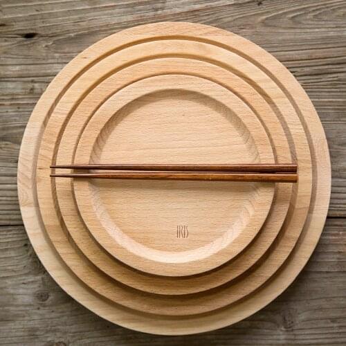 Japan Style Round Wooden Tray Beech Wood Decoration Tea Trays Food Fruit Cutlery Pizza Serving Tray No Paint No Wax Storage