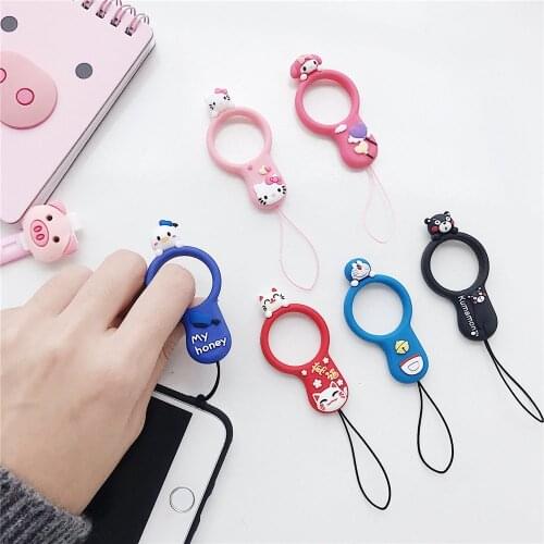 Kwaii Cute Phone Strap Key Ring Cartoon Silicone Loop Unique Soft Universal Mobile Phone Finger Strap Charm Lanyard for iPhone