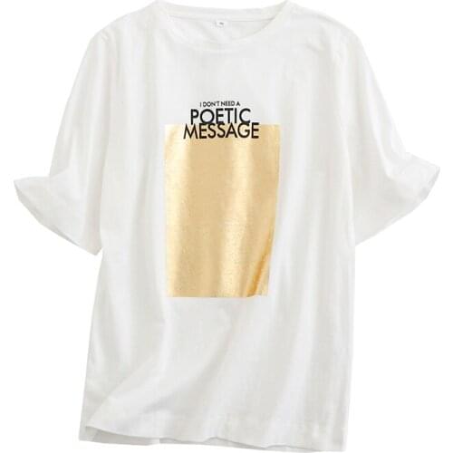 JC·KILIG Summer 2021 Thin Gold Letter-Printed Pure Cotton Round Neck Short-Sleeved T-Shirt for Somen XL6226