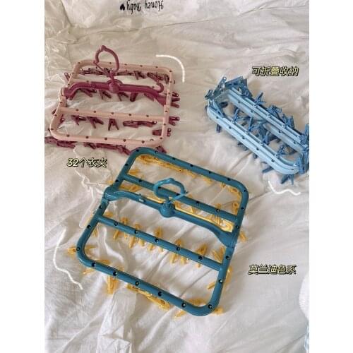 Multi-functional Plastic 32Clip Folding Clothes Dryer Hanger Children Adults Clothes Dryer Windproof Socks Underwear Drying Rack
