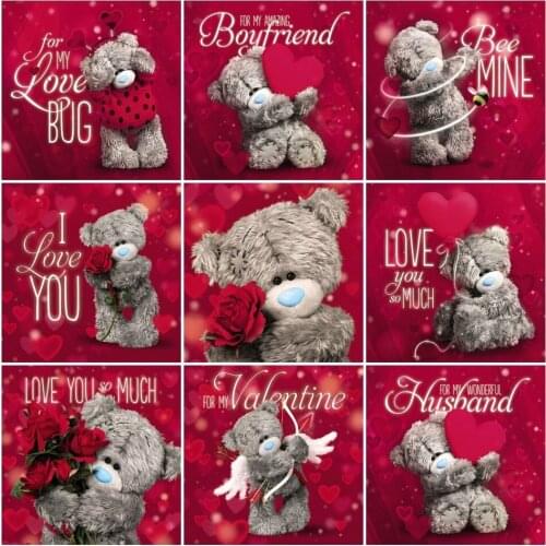 Fezrgea Diamond Painting Full Square Cartoon Diamond Painting Flower Bear Rhinestones Diamond Embroidery Valentines Day Gift