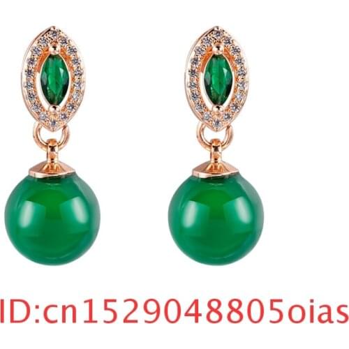 Natural Green Jade Earring for Amulet Chalcedony Women Ear Studs 925 Silver Gifts Fashion Jewelry