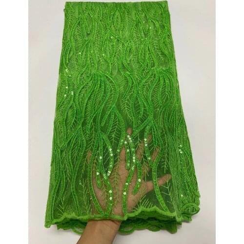 Latest French Net Lace With Sequins Green Cord Lace Fabric 2020 High Quality Nigerian Guipure Water Soluble African Lace 5Yards