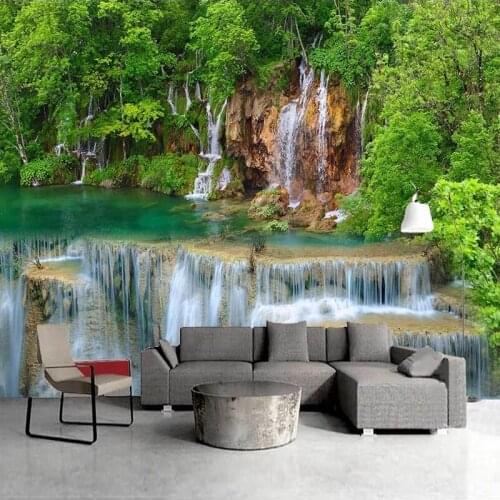 Custom 3D Wallpaper Green Forest Waterfall Landscape Photo Wall Mural Wallpapers For Living Room Sofa TV Background Home Decor