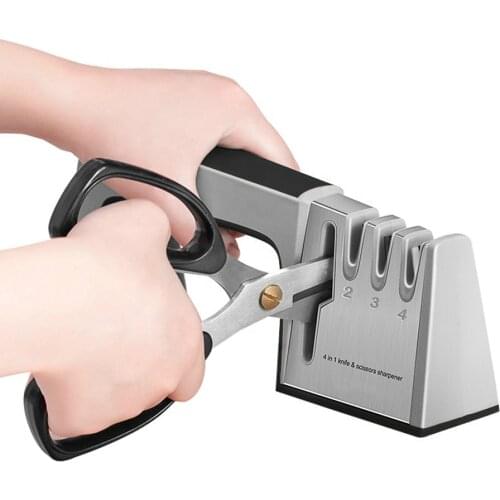 Professional Knife Sharpener 4 in 1 Multipurpose Stainless Steel Diamond Kitchen Manual Knife and Scissor Sharpening Stone Tools