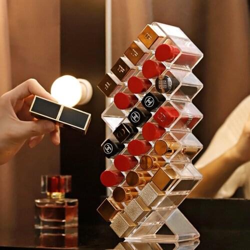 28 Grids Transparent Lipstick Storage Box Acrylic Makeup Organizer Cosmetic Shelf Desktop Dressing Table Bathroom Use