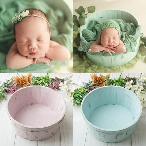 Newborn photography props pure color small wooden basin basket baby photography container