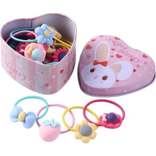 20pcs/set Girls Hair Bands Rubber Bands with Box Cute Cartoon Kids Elastic Hairband Infant Scrunchies Headwear Children Headband