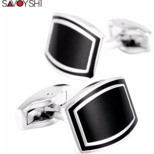 SAVOYSHI Luxury Square Black Cufflinks for Groom Mens Shirt buttons High Quality Enamel Cuff links Business Gift Brand Jewelry