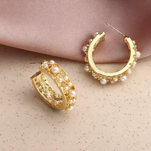 Luxury Charm Loop Stud Earrings for Women Wholesale Girls Pearl Earring Ear Jewelry Wedding Party Female Circle Bijoux Gifts