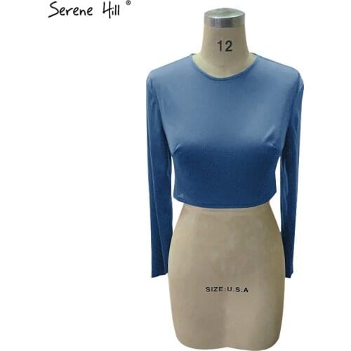Serene Hill Blue O-Neck Simple Long Sleeves Evening Gown Top T-Shirt Backing Lining 2020