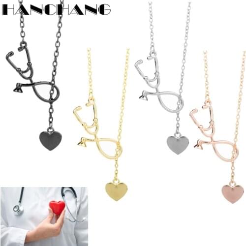 2017 New Arrival Heart Stethoscope Statement Necklace Charms Pendant Gift for Doctor medical students Solid Jewelry Accessories