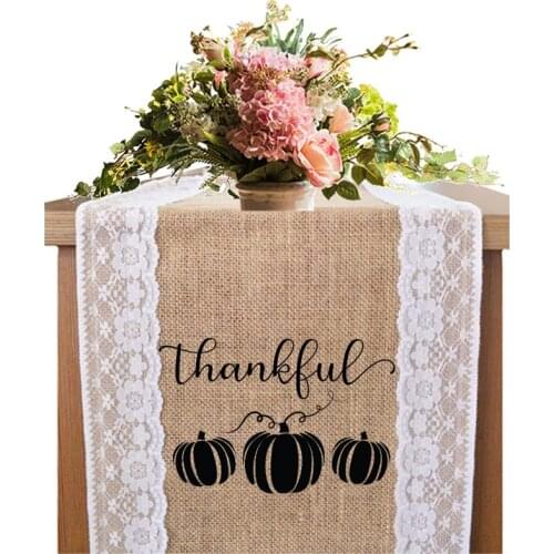 Pumpkin thankful Burlap Table Runner Thanksgiving Farmhouse Autumn Rustic Fall family friend dinner Holiday wedding decoration