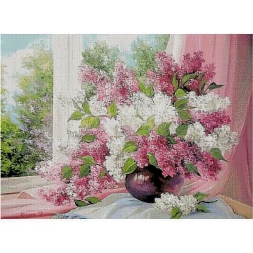 Lilac on the Window Flower Vase Cross Stitch Kits Top Quality Embroidery Needlework 14CT Unprinted DIY Handmade Art Home Decor