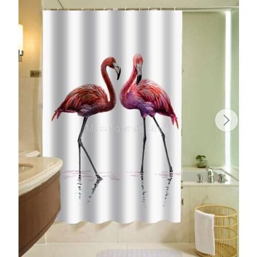 Red Pair of Bird Design Custom Shower Curtain Bathroom Waterproof Mildewproof Polyester Fabric With 12 Hooks
