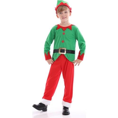 Green Elf Costume Little Boys Christmas Costume Santa Claus Cosplay Outfits Fancy Dress Kids Xmas Clothing With Hat