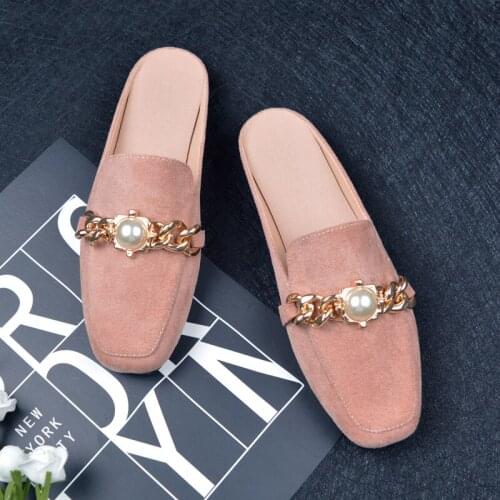 Woman Autumn Lazy Slides Brand Designer Slipppers Ladies Low Heels Suede Flip Flops Fashion Womens Mules Shoes Plus Size 34-44
