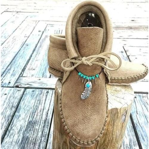 New Pu Leather Women Boots Sewing Flat Lace-Up Women Ankle Boots Autumn Fashion Retro Ankle Pendant Short Boots Shoes Woman