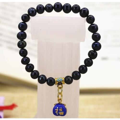 Black natural nearround pearl beads 7-8mm women strand bracelets elegant cloisonne ethnic style unique diy jewelry 7.5inch B3118