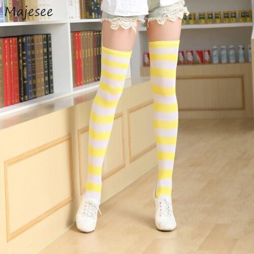 Stockings Women Over Knee Stocking Striped Candy Color Kawaii Simple Student Japanese Style Sweet Womens Breathable High Quality