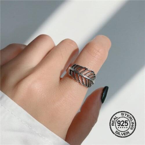 S925 Silver Rings For Women Opening Adjustable Leaf Whole Body Non-Fading Korean Fashion Men Lady Index Finger Jewelry INEFFA