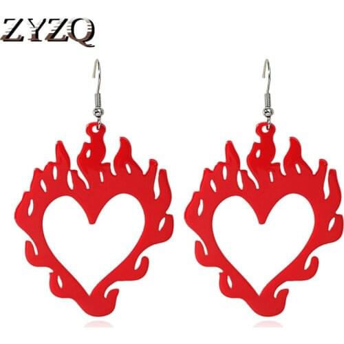 ZYZQ Retro Exaggerate Acrylic Hollow Flame Earrings For Women Fashion Personality Heart Love Earrings Jewelry Wholesale 2021