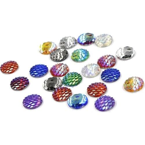 1 Pack Assortment of Iridescent Mermaid Fish Scales 6-20mm Flatback Resin Carved Embellishment Cabochons DIY Jewelry Findings