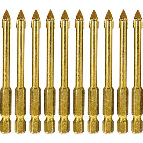 10Pcs Glass Drill Bit Set Tungsten Carbide Tipped Ceramic Tile Cutter 6mm Hex Shank Spear Head Power Tools Accessories