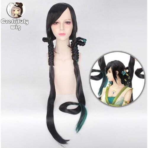 120cm Swords of Legends two Long Braiding Black Ponytail Wig Cosplay Costume Party Wigs For Women High Temperature Fiber