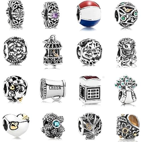 2019 NEW Thai Silver Vintage Bird Cage Leaves Peacock Hedgehog Football Flashing Flowers SPACER Beaded Charm Collection Limited