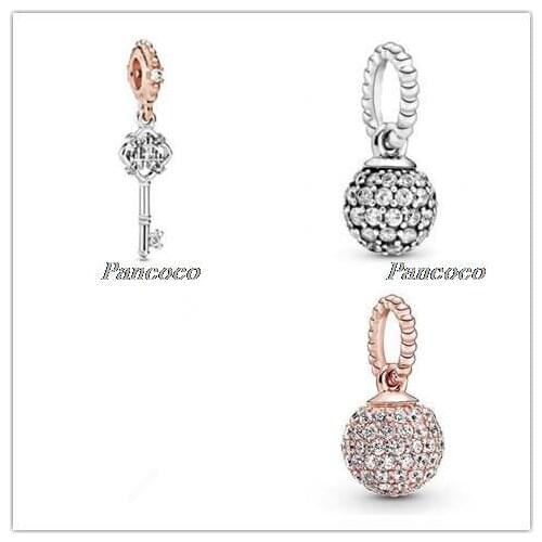 25 Sterling Silver Charm Rose Pave Ball With Crystal Dangle Bead Fit Women Pandora Bracelet & Necklace Diy Jewelry