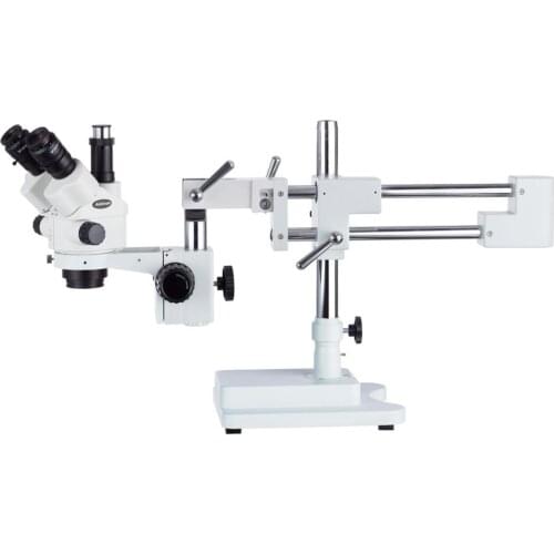 AmScope 7X-45X Simul-Focal Stereo Zoom Microscope on Boom Stand with an LED Ring Light SM-4NTP-144