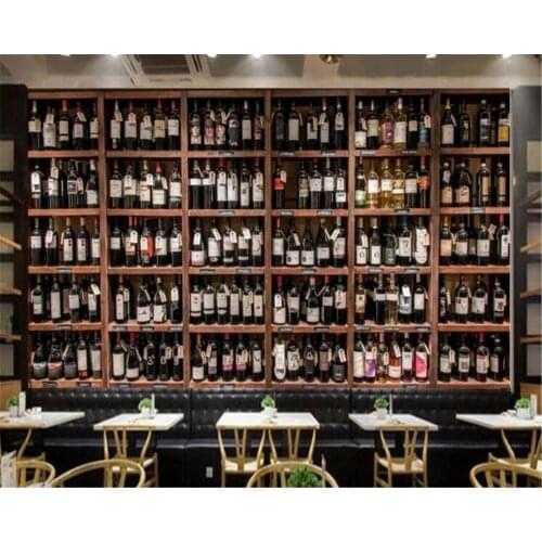 Beibehang Custom large 3d mural wallpaper wine bottle wooden wine rack background wall decorative painting bar 3d wallpaper