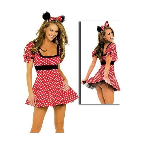 Free Shipping Cosplay Adult Mouse Costume Free Shipping Red and White Dots Mouse Halloween Costume